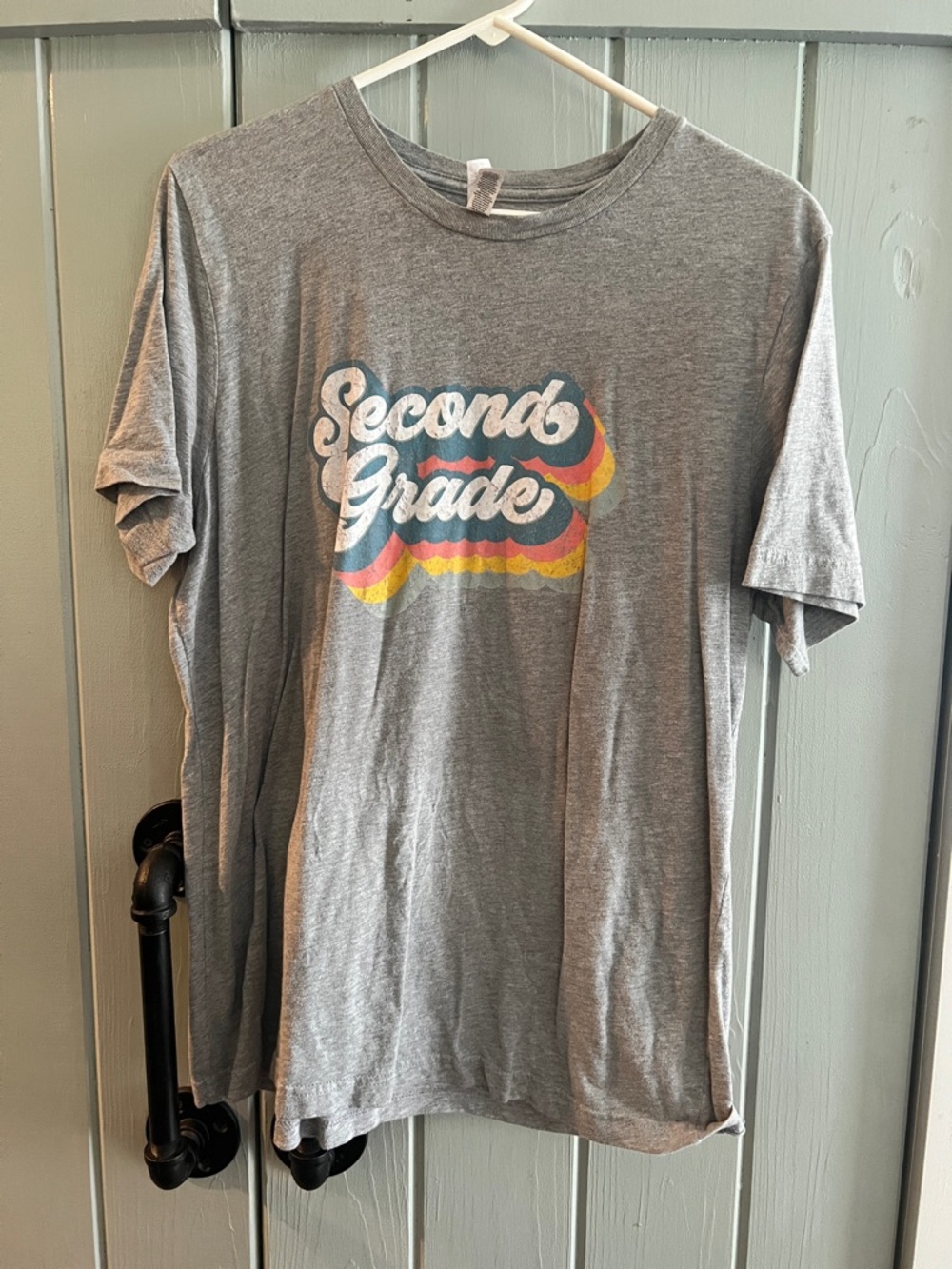 Bella Canvas Gray Graphic T-Shirt with Teal and White Print